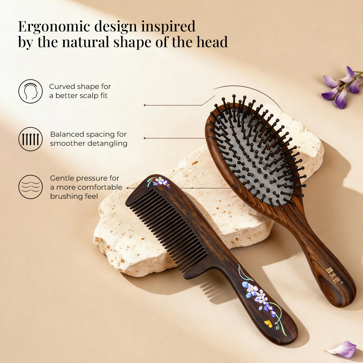 Purple Elegance | Lacquer Art Craft Chacate Preto Pair Comb Gift Set