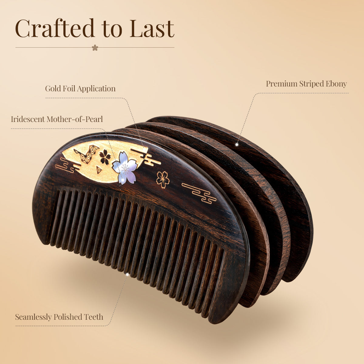 Moonlit Sakura | Lacquer Art Craft Ebony Wood Comb
