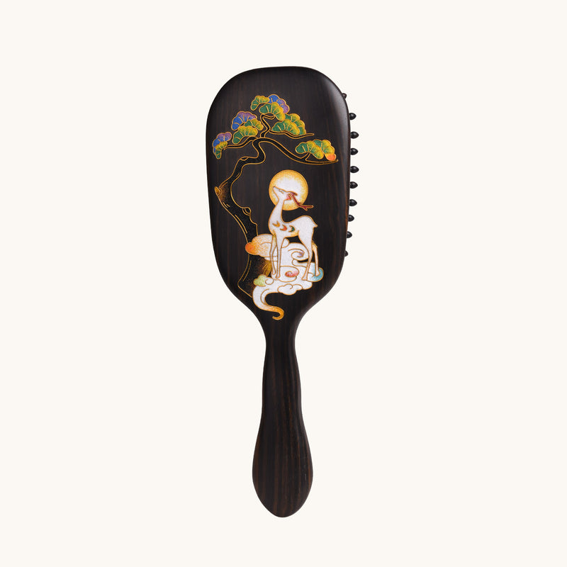 Ebony Cloisonn Hair Brush-Deer Forest