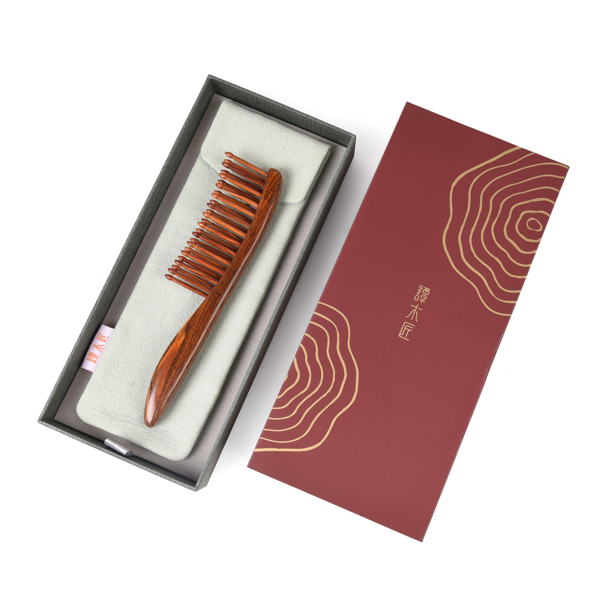 Tooth-inserted Red Wood Comb