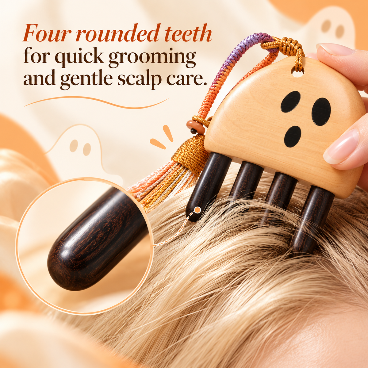 Cute Ghost | Inserted Tooth Craft & Lacquer Art Craft Amazonian Guatambu & Ebony Massage Comb