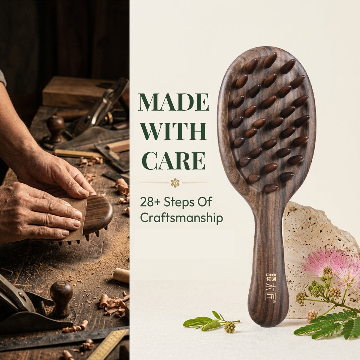 Radiant Bloom | Lacquer Art Craft Chacate Preto Scalp Massage Comb