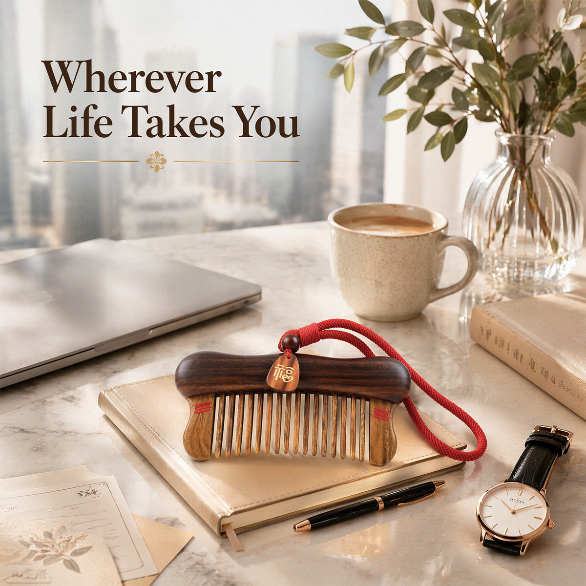 Fortune Within | Inlaid Tooth Craft & Lacquer Art Craft Chacate Preto and Verawood hair Comb