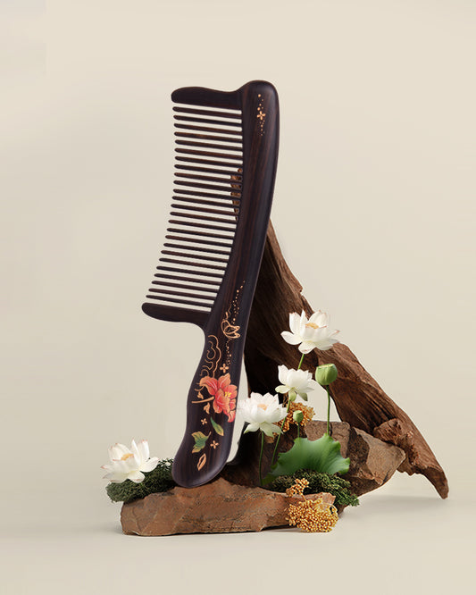 Butterfly and Flower Wood Comb