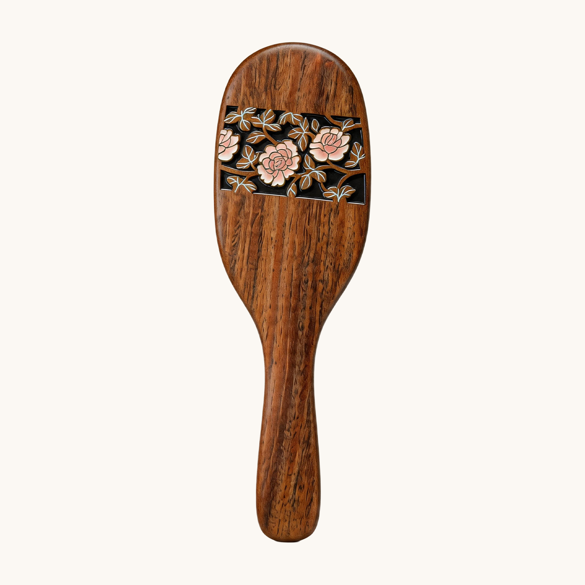 Brosse à cheveux en bois avec motif de rose 3D