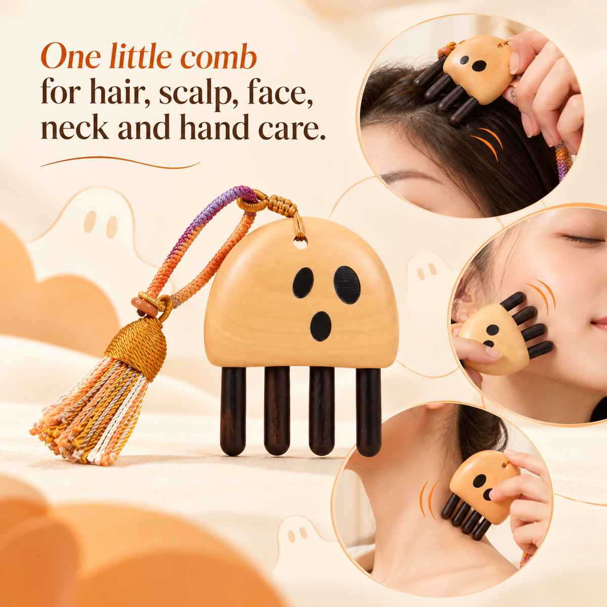 Cute Ghost | Inserted Tooth Craft & Lacquer Art Craft Amazonian Guatambu & Ebony Massage Comb