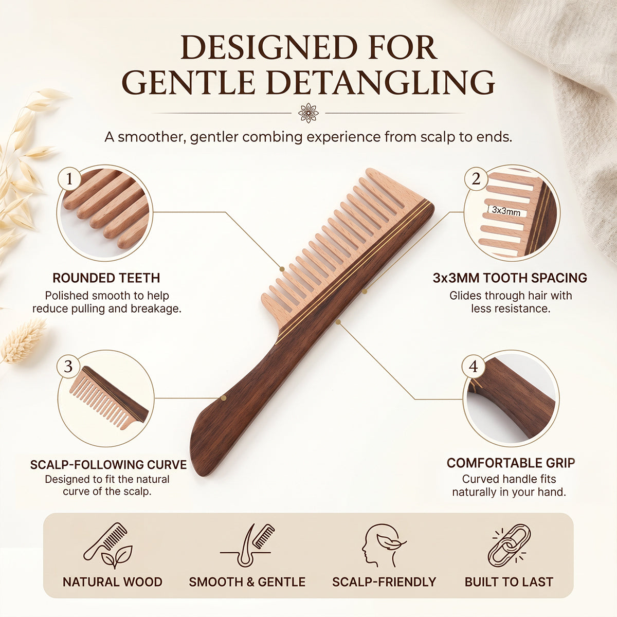 Quiet Clarity | Lacquer Art Craft Black Walnut & Beech Wood Comb