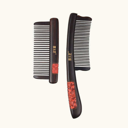 Rose Pattern Wooden Comb Set