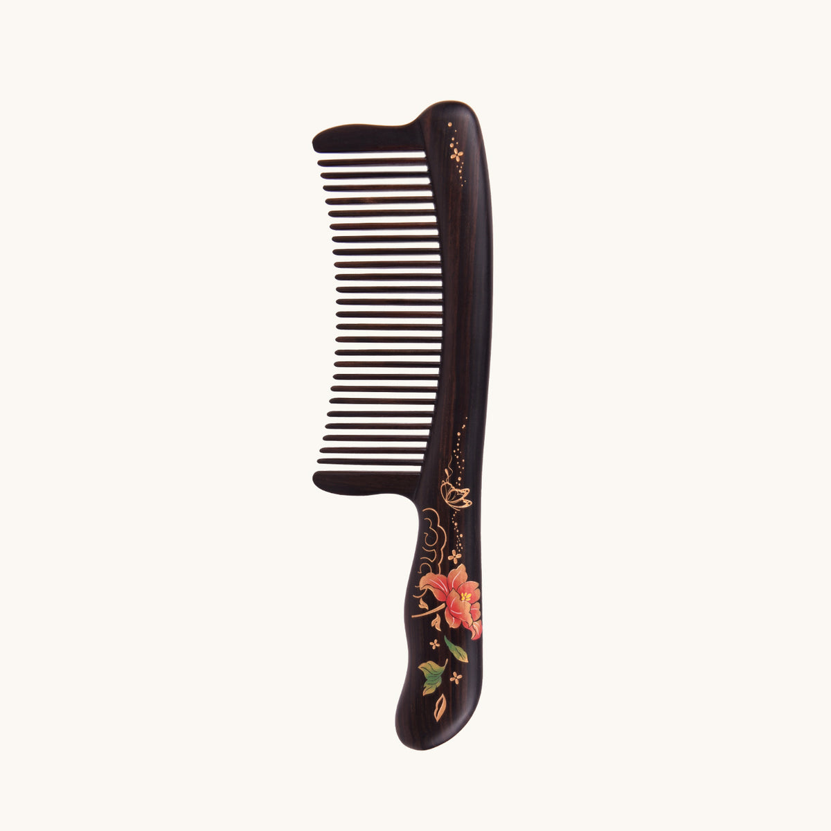 Butterfly and Flower Wood Comb