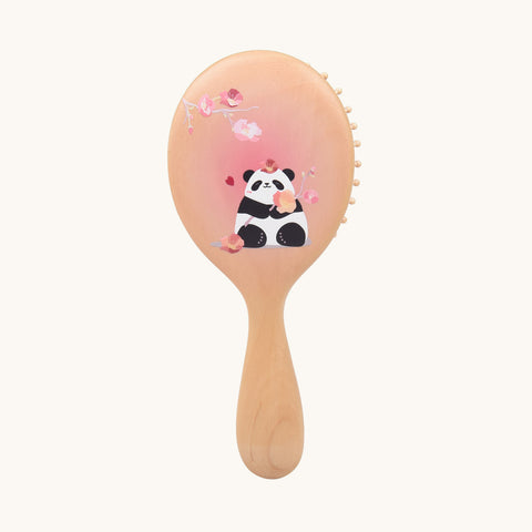Panda Pink Wooden Hair Brush