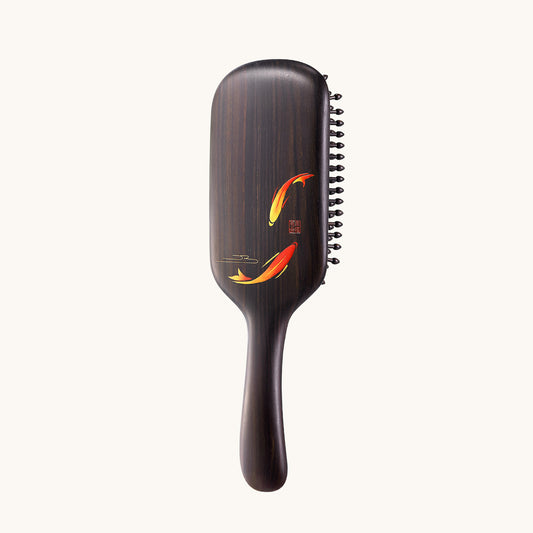 Wooden Hair Brush-Koi Fish Pattern