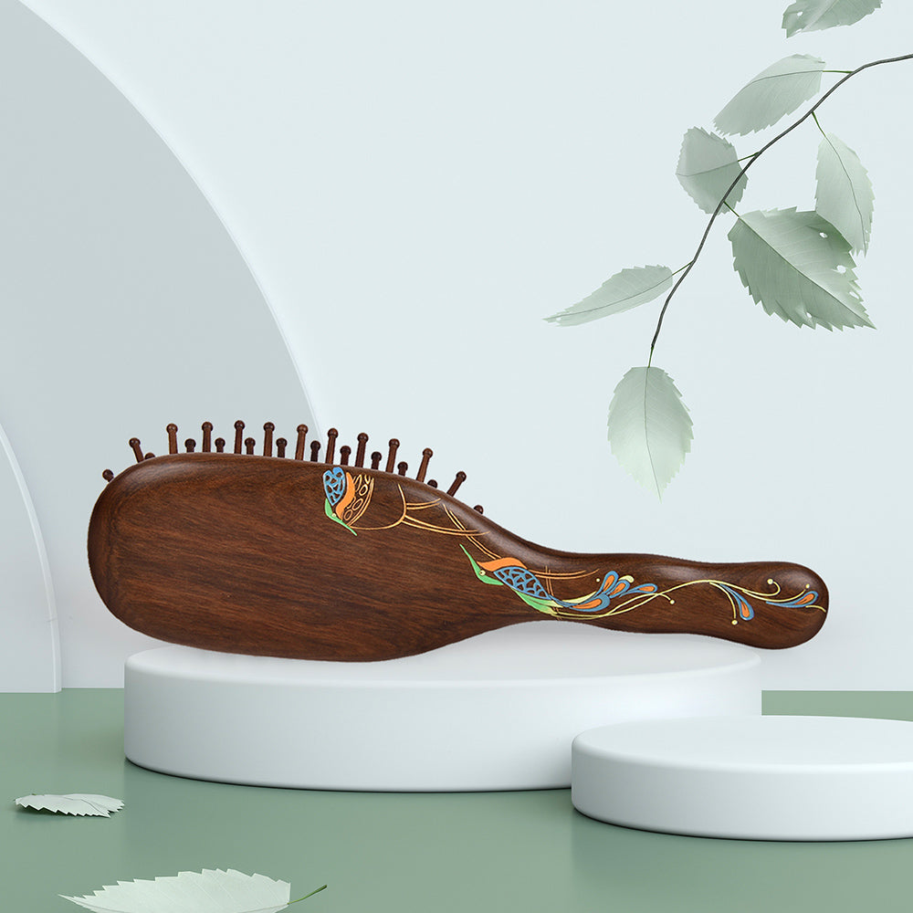 Peacock Wooden Hair Brush