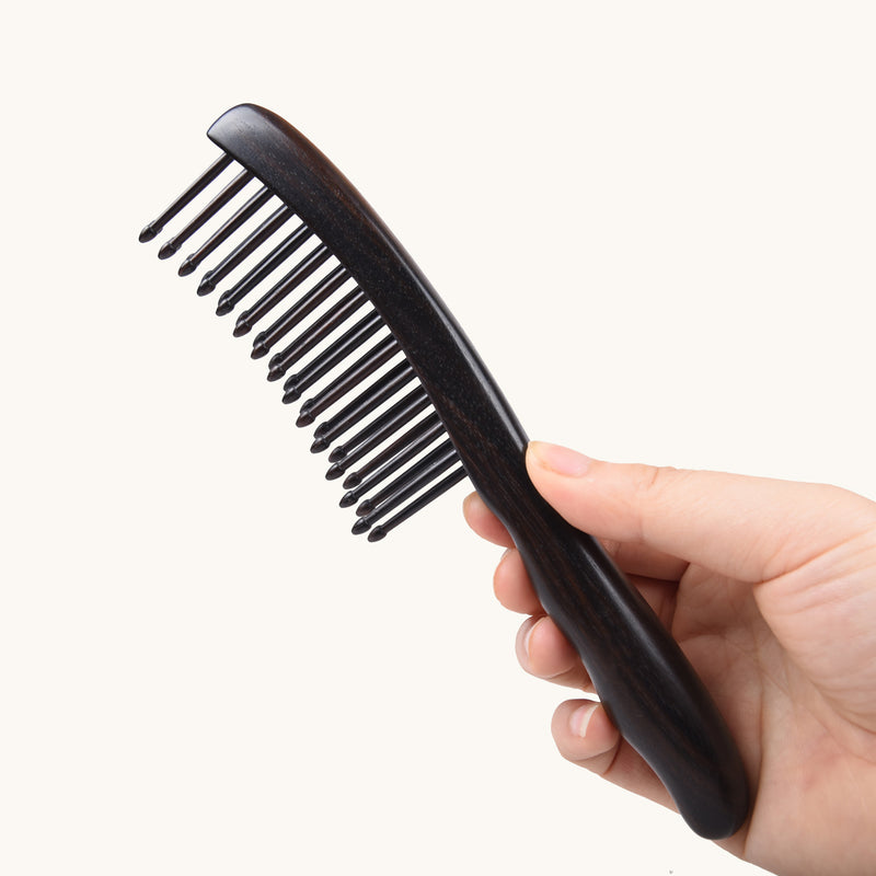 Tooth-inserted black Wood Comb
