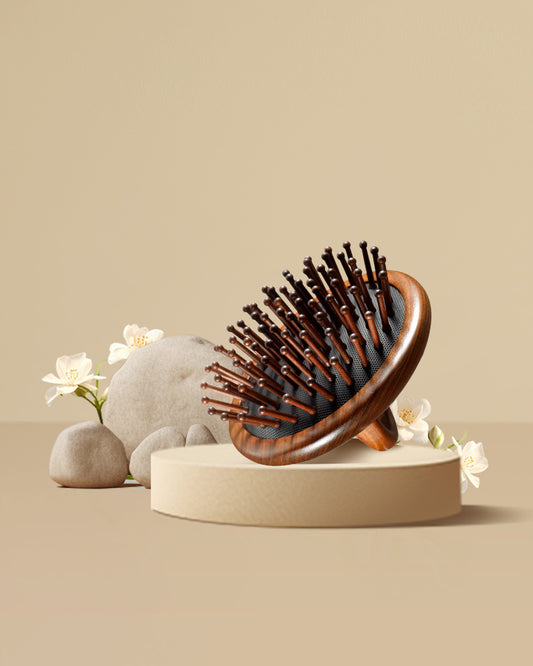 Wooden Cushion Handheld Hair Brush Round Shape