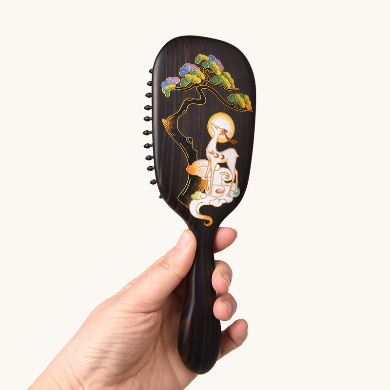 Ebony Cloisonn Hair Brush-Deer Forest