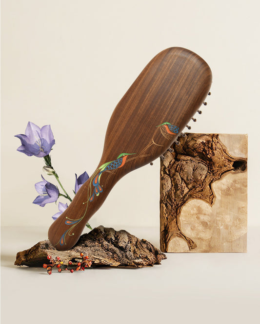 Peacock Wooden Hair Brush