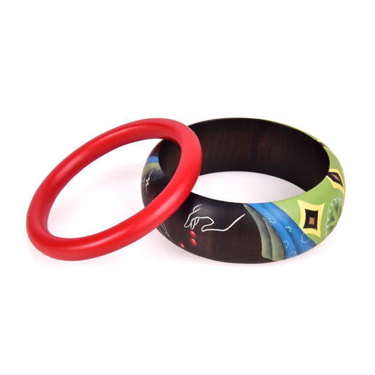 Hand Painted Wooden Bangle 2 Pcs Set