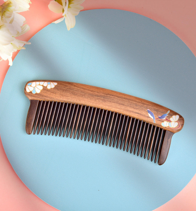 Wooden Hair Comb (A pair of Magpie)