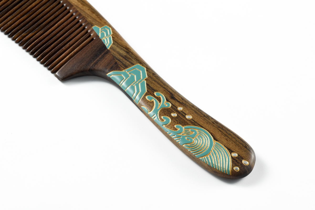 Blue Sea Hair Comb in Ukiyoe style